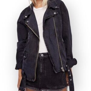 We The Free Black Jersey Moto Jacket, Size L EUC